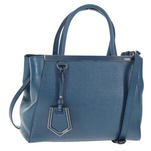 FENDI Petite To Jules Hand Bag Leather 2way Blue Silver Auth 141157